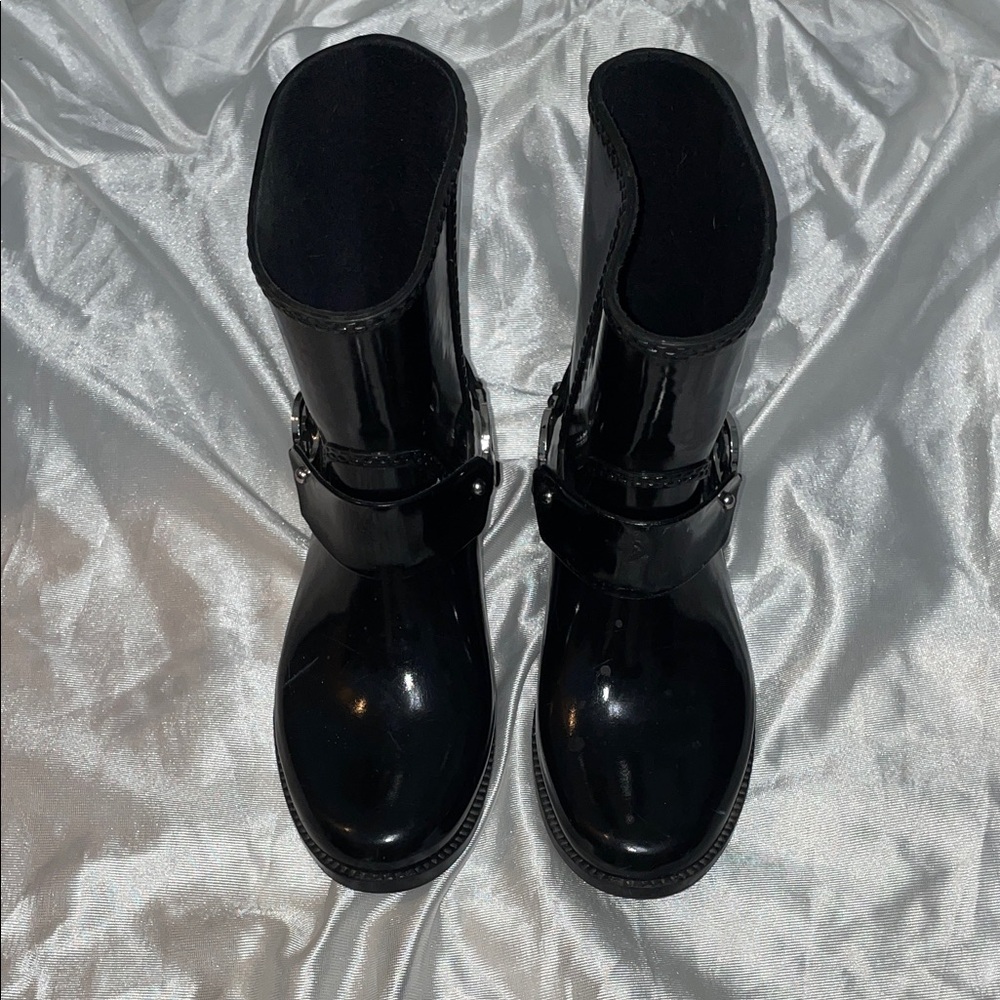Michael Kors Glossy Black Buckle Rain Boots